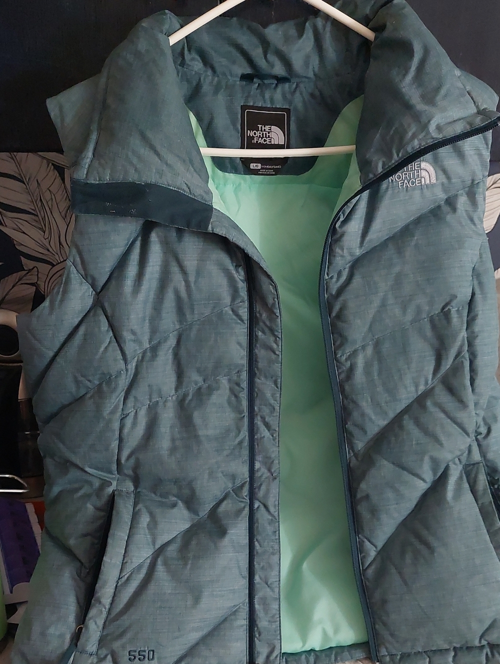 The North Face Women's Teal Quilted Vest with Mint Lining